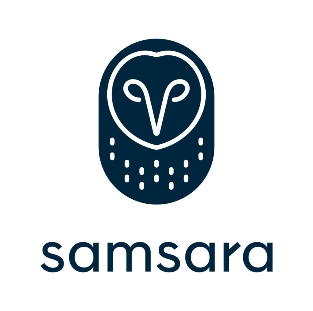 Samsara logo featuring stylized owl icon with text wordmark