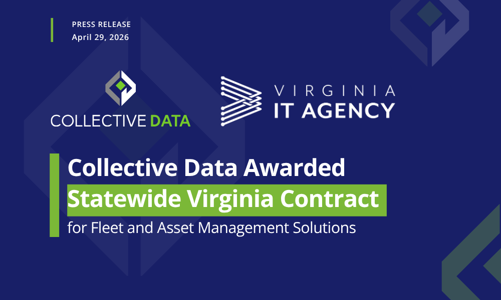 Collective Data and Virginia IT Agency logos with press release announcing statewide contract for fleet and asset management solutions