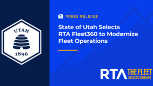 Press release graphic reading State of Utah Selects RTA Fleet360 to Modernize Fleet Operations, with the Utah beehive state seal and the RTA logo
