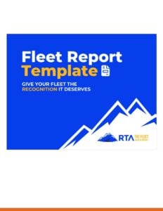 Cover of the RTA Fleet Report Template, titled Give Your Fleet the Recognition It Deserves, with a blue mountain graphic