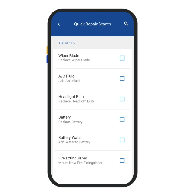Quick Repair in the RTA mobile app lets technicians log common jobs from the floor.