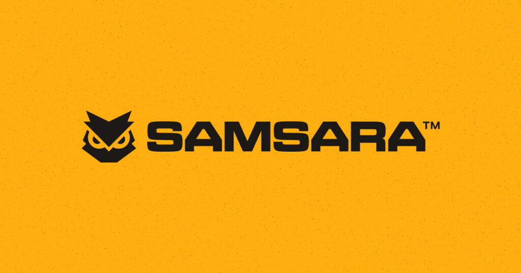 Samsara logo with stylized owl icon on yellow background