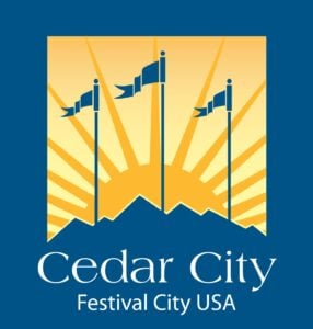 Cedar City Festival City USA logo with flags and rising sun