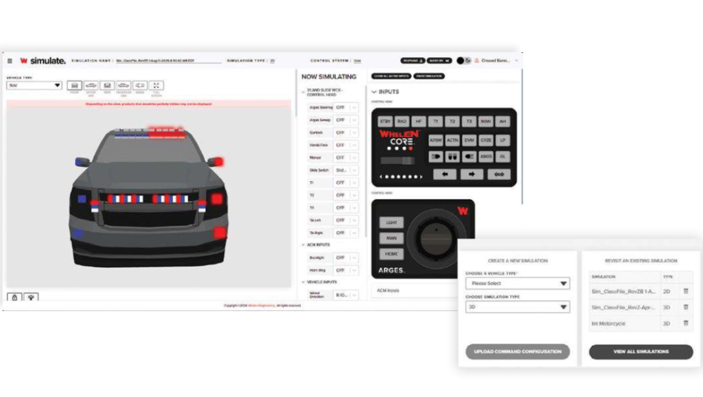 Screenshot of police vehicle light bar simulation software interface showing patrol car configuration options