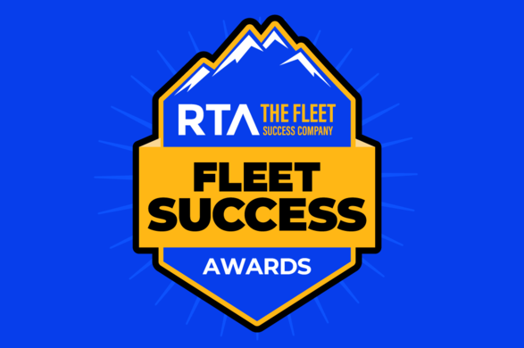 RTA Fleet Success Awards logo on blue background with yellow banner and mountain peak icon