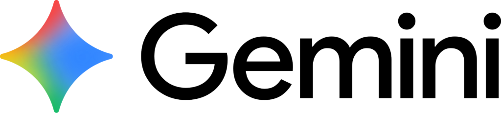 Google Gemini logo with colorful star icon and black text wordmark