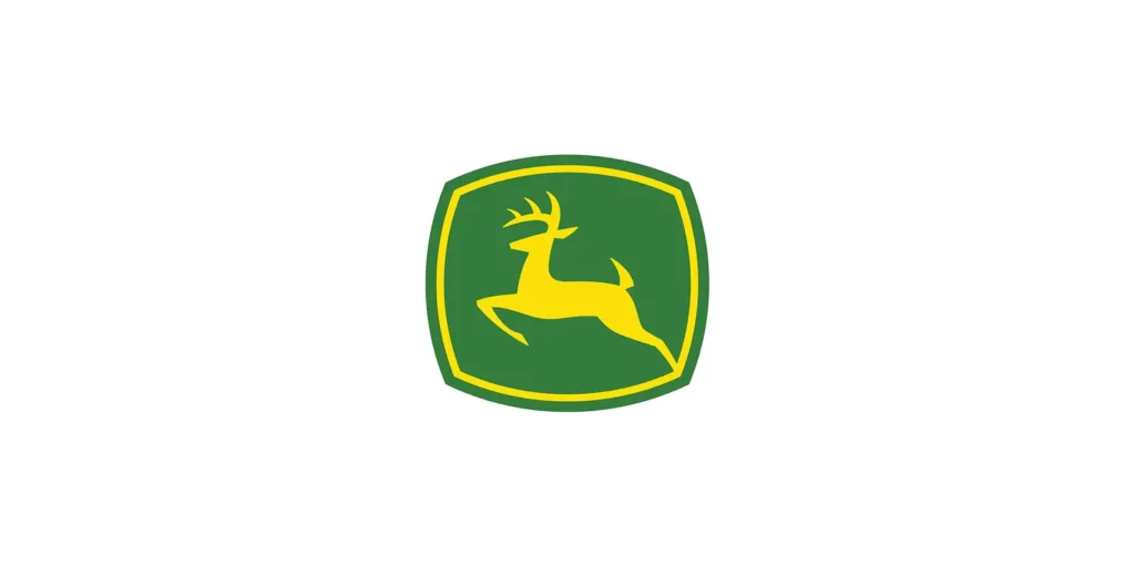 John Deere logo featuring a yellow leaping deer on green background