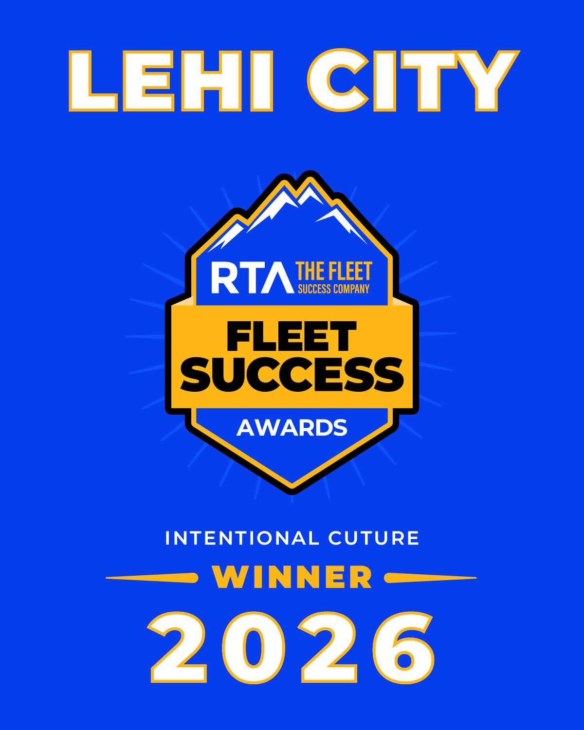 RTA Fleet Success Awards 2026 winner graphic for Lehi City, Intentional Culture