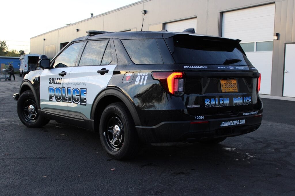 Rear view of a marked Salem Police Interceptor Utility