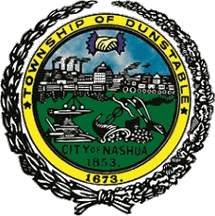 Circular seal with industrial cityscape, green landscape, and vintage steam locomotive illustration